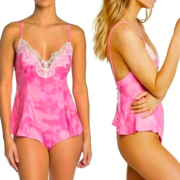 New NWT | FREE PEOPLE | NEW NWT | LUELLA Satin & Lace BODYSUIT | PINK LINGERIE - Picture 1 of 7